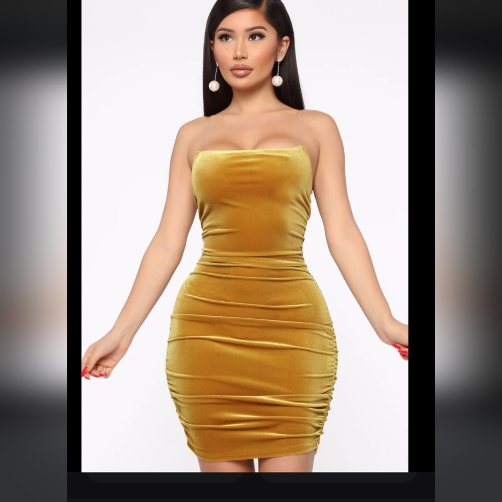 Velvet Mini Dress Mustard